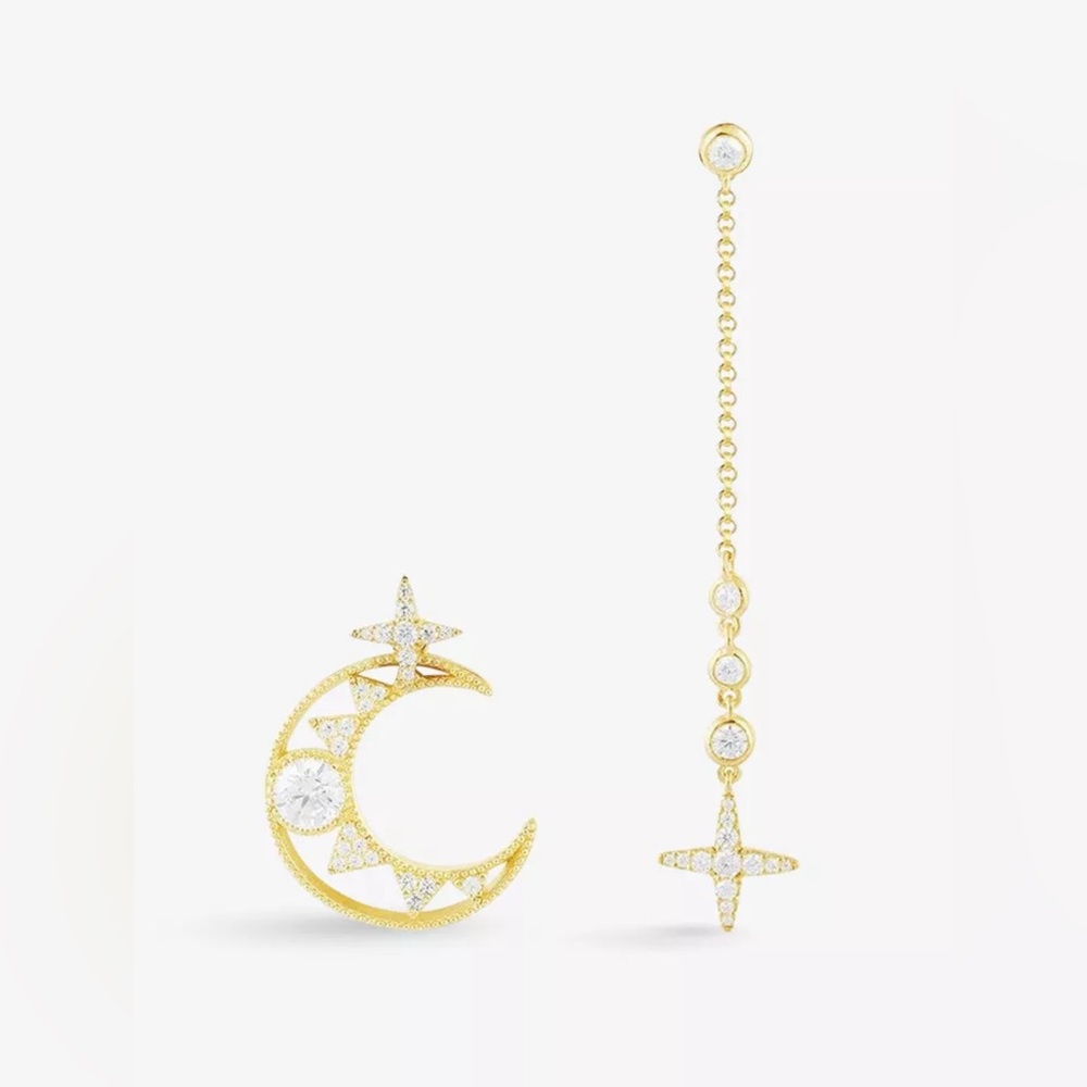 APM Monaco Asymmetric Moon Underlobe Earring and Dropping Chain
